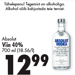 Allahindlus - Absolut Viin 40%