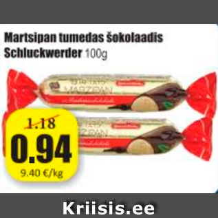 Allahindlus - Martsipan tumedas šokolaadis Schluckwerder 100 g