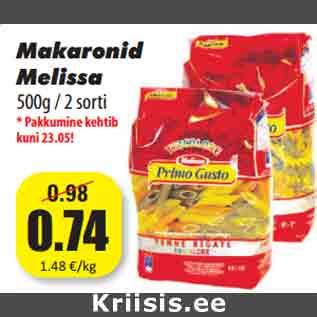 Allahindlus - Makaronid Melissa 500g / 2 sorti