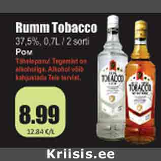 Allahindlus - Rumm Tobacco 37,5%, 0,7 L/ 2 sorti