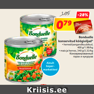 Allahindlus - Bonduelle konservitud köögiviljad*