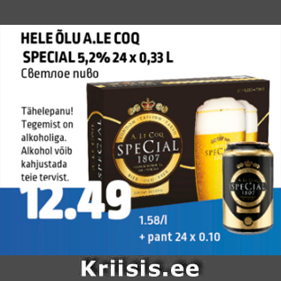 Allahindlus - HELE ÕLU A.LE COQ SPECIAL