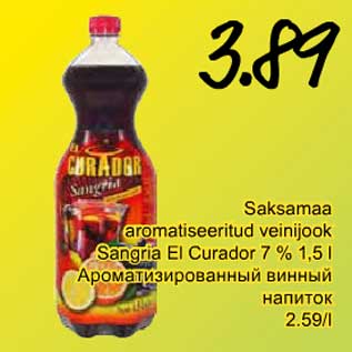 Allahindlus - Saksamaa aromatiseeritud veinijook Sangria El Curador