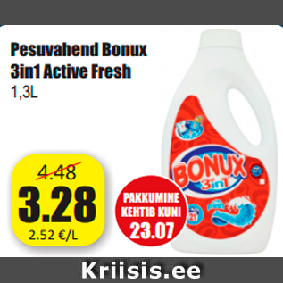 Allahindlus - Pesuvahend Bonux 3in1 Active Fresh 1,3L