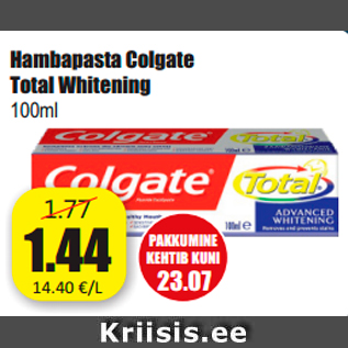 Allahindlus - Hambapasta Colgate Total Whitening 100ml