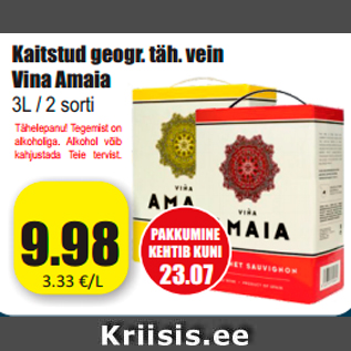 Allahindlus - Kaitstud geogr. täh. vein Vina Amaia