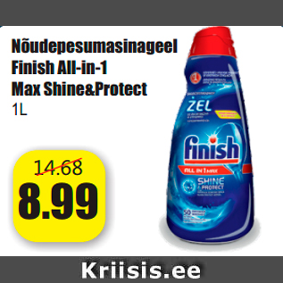 Allahindlus - Nõudepesumasinageel Finish All-in-1 Max Shine&Protect 1L