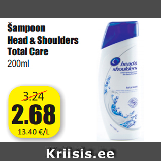 Allahindlus - Šampoon Head & Shoulders Total Care 200ml