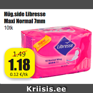 Allahindlus - Hüg.side Libresse Maxi Normal 7mm 10tk