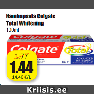 Allahindlus - Hambapasta Colgate Total Whitening 100ml