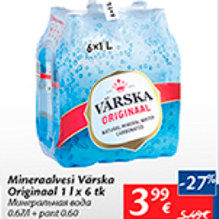 Allahindlus - Mineraalvesi Värska Originaal 1 l x 6 tk