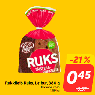 Allahindlus - Rukkileib Ruks, Leibur, 380 g