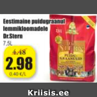 Allahindlus - Eestimaine puidugraanul lemmikloomadele Dr.Stern 7,5 L