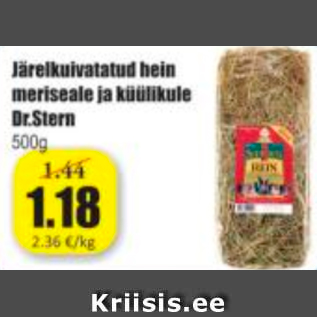 Allahindlus - Järelkuivatatud hein meriseale ja küülikule Dr.Stern 500 g