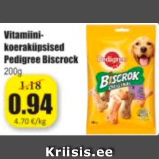 Allahindlus - Vitamiinikoeraküpsised Pedigree Biscrock 200 g