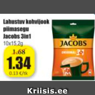 Allahindlus - Lahustuv kohvijook piimasegu Jacobs 3in1