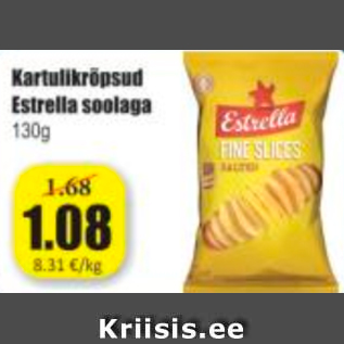 Allahindlus - Kartulikrõpsud Estrella soolaga 130 g