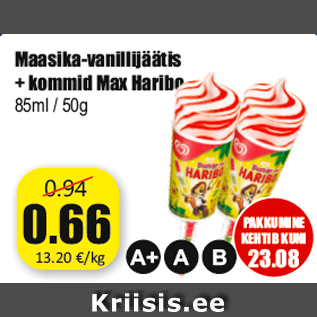 Allahindlus - Maasika-vanillijäätis + kommid Max Haribo