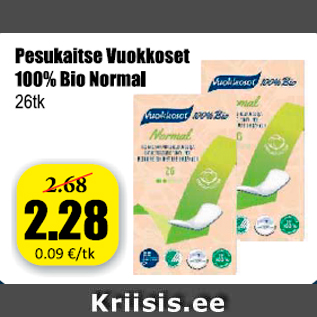 Allahindlus - Pesukaitse Vuokkoset 100% Bio Normal 26 tk