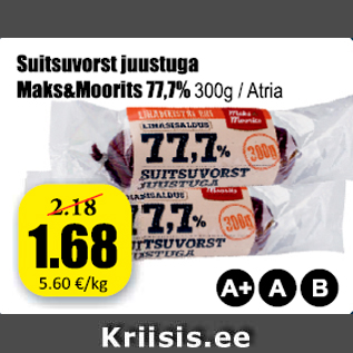 Allahindlus - Suitsuvorst juustuga Maks&Moorits 77,7%