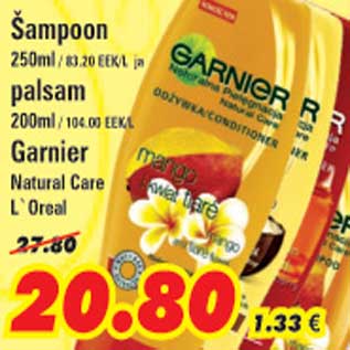 Allahindlus - Garnier Natural Care LOreal Šampoon, 250ml Palsam, 200ml