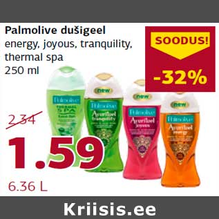 Allahindlus - Palmolive dušigeel energy, joyous, tranquility, thermal spa 250 ml