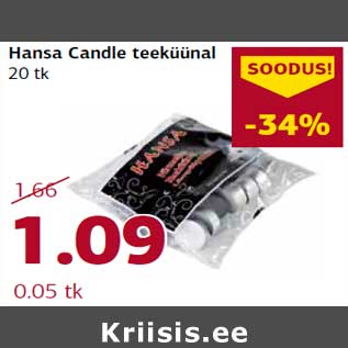 Allahindlus - Hansa Candle teeküünal 20 tk