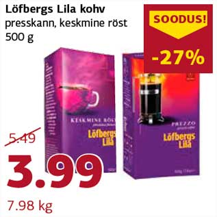 Allahindlus - Löfbergs Lila kohv presskann, keskmine röst 500 g