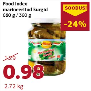 Allahindlus - Food Index marineeritud kurgid 680 g / 360 g