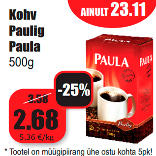 Allahindlus - Kohv Paulig Paula 500g