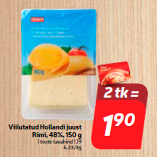 Allahindlus - Viilutatud Hollandi juust Rimi, 48%, 150 g