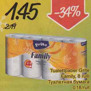 Allahindlus - Tualettpaber Grite Family, 8 rulli