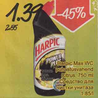 Allahindlus - Harpic Max WC puhastusvahend Citrus, 750 ml