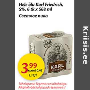 Allahindlus - Hele õlu Karl Friedrich, 5%, 6tk x 568 ml