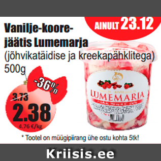 Allahindlus - Vanilje-koorejäätis Lumemarja (jõhvikatäidise ja kreekapähklitega) 500g