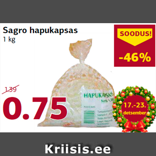 Allahindlus - Sagro hapukapsas 1 kg