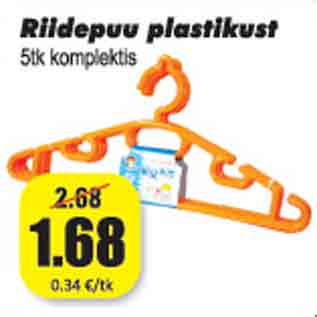 Allahindlus - Riidepuu plastikust 5 tk komplektis