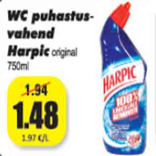 Allahindlus - WC puhastusvahend Harpik 750 ml