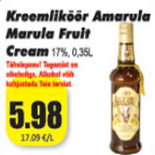 Allahindlus - Kreemliköör Amarula Marula Fruit Cream 17%, 0 35L