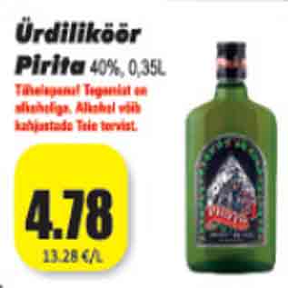 Allahindlus - Ürdiliköör Pirita 40%, 0,35 L