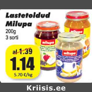 Allahindlus - Lastetoidud Milupa 200 g, 3 sorti