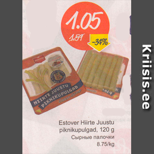 Allahindlus - Estover Hiirte Juustu piknikupulgad, 120 g