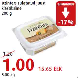 Allahindlus - Dzintars sulatatud juust klassikaline 200 g