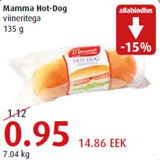 Allahindlus - Mamma Hot-Dog viineritega 135 g