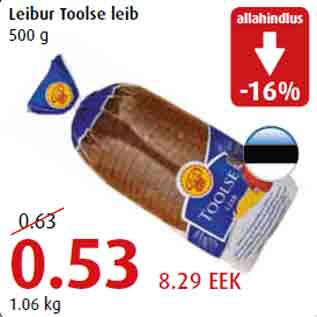 Allahindlus - Leibur Toolse leib 500 g