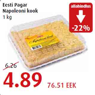 Allahindlus - Eesti Pagar Napoleoni kook 1 kg