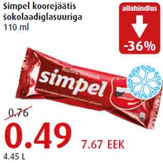 Allahindlus - Simpel koorejäätis šokolaadiglasuuriga 110 ml