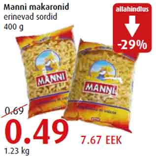 Allahindlus - Manni makaronid erinevad sordid 400 g