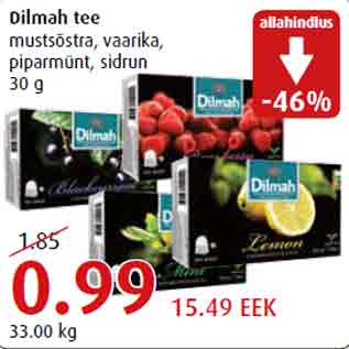 Allahindlus - Dilmah tee mustsõstra, vaarika, piparmünt, sidrun 30 g