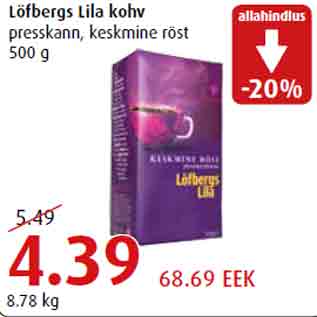 Allahindlus - Löfbergs Lila kohv presskann, keskmine röst 500 g